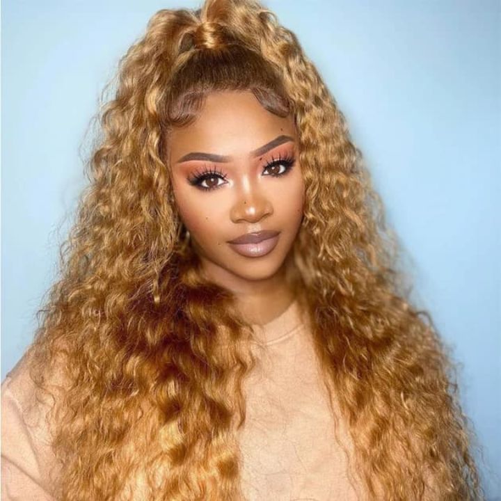 Honey Blonde Water Wave 13x4/4x4 HD Lace Frontal Wig Golden Brown Transparent Lace Human Hair Wigs