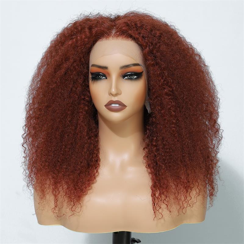 Copper Red Lace Front Human Hair Wigs 13x4 Afro Kinky Curly Glueless Wigs 180% Density