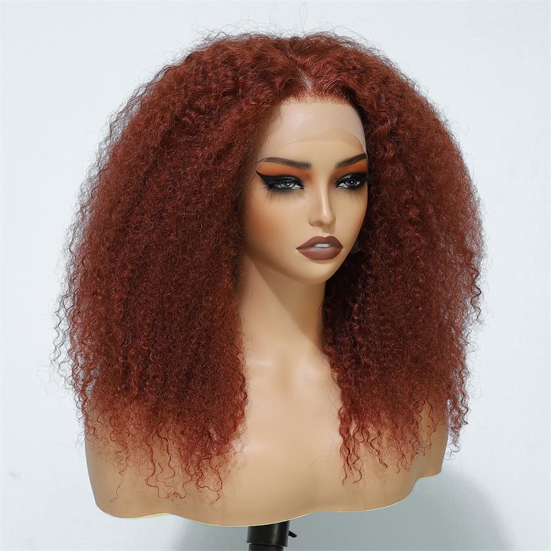Copper Red Lace Front Human Hair Wigs 13x4 Afro Kinky Curly Glueless Wigs 180% Density