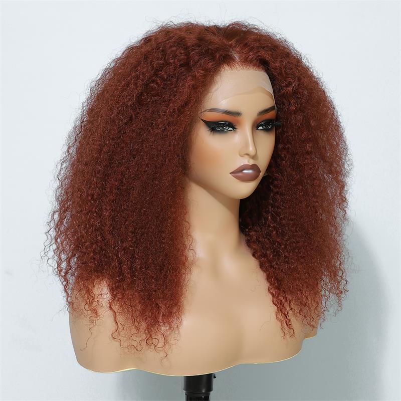 Copper Red Lace Front Human Hair Wigs 13x4 Afro Kinky Curly Glueless Wigs 180% Density