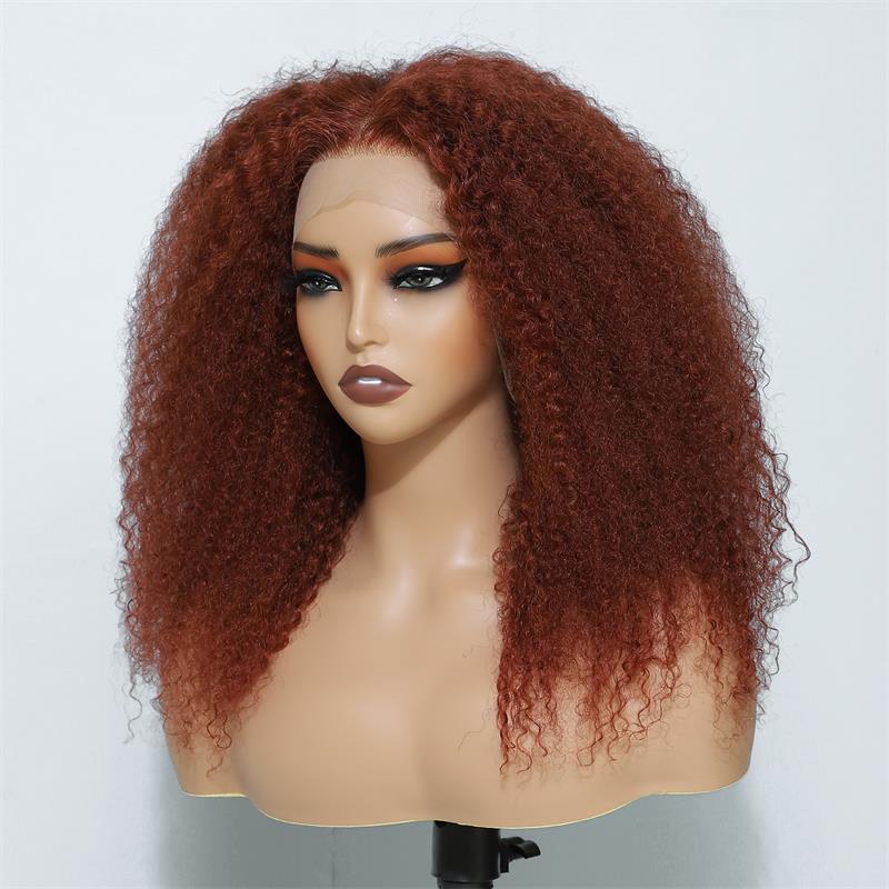 Copper Red Lace Front Human Hair Wigs 13x4 Afro Kinky Curly Glueless Wigs 180% Density