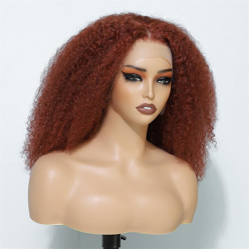 Copper Red Lace Front Human Hair Wigs 13x4 Afro Kinky Curly Glueless Wigs 180% Density