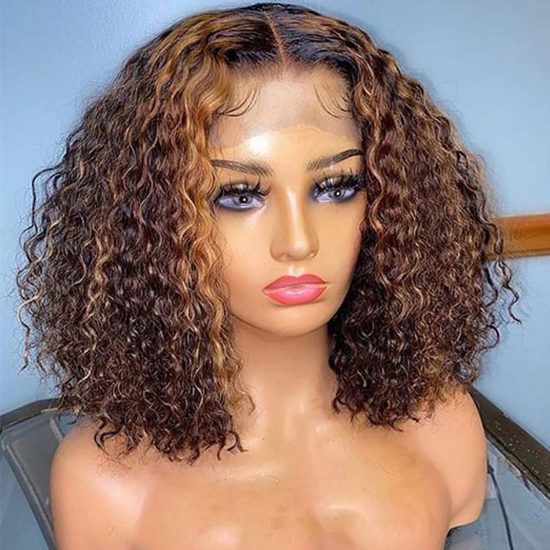 Wear and Go Glueless Wigs Short Ombre Highlight Culry Bob Wig Beginner Friendly Deep Parting Wig