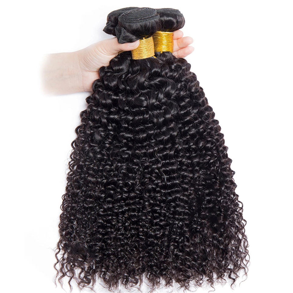 GeetaHair Kinky Curly 3 Bundles with 13x4 Lace Frontal 100% Human Hair Extensions