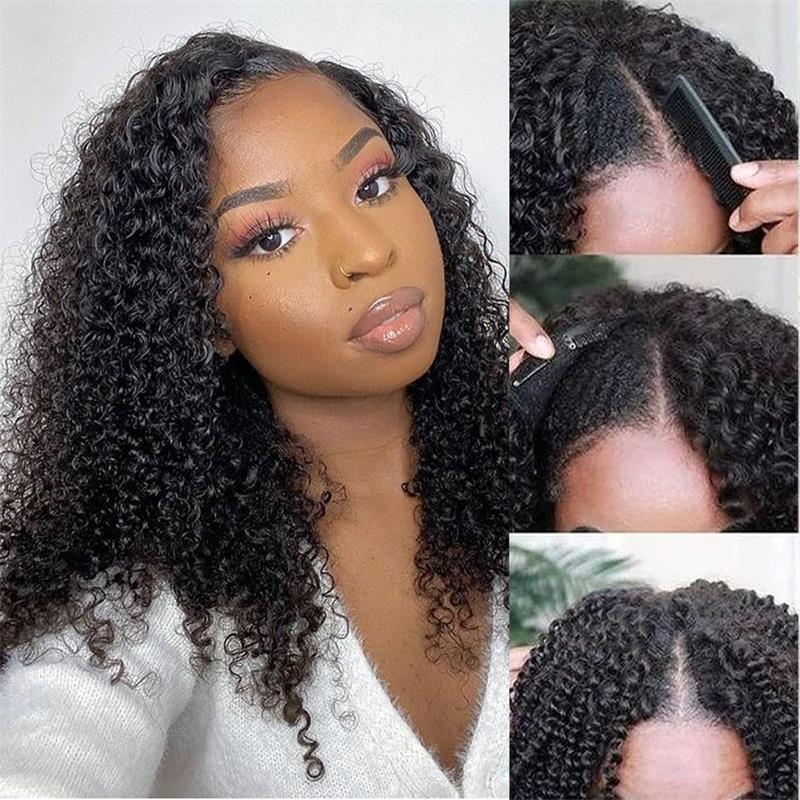 Kinky Curly V Part Wig Beginner Friendly No Glue 100% Virgin Human Hair Wig-Geeta Hair