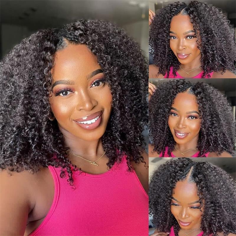 Kinky Curly V Part Wig Beginner Friendly No Glue 100% Virgin Human Hair Wig-Geeta Hair