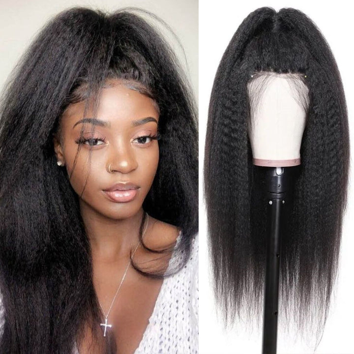 Buy 1 Get 1 Free:13x4 Kinky Straight Hair HD Transparent Lace Front Wig - Flash Sale