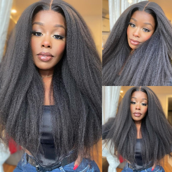 Kinky Straight Hair Glueless 5x5 HD Lace Closure Wig Real Human Hair Wig Pre Plucked Hairline With Baby Hair-Geeta Hair