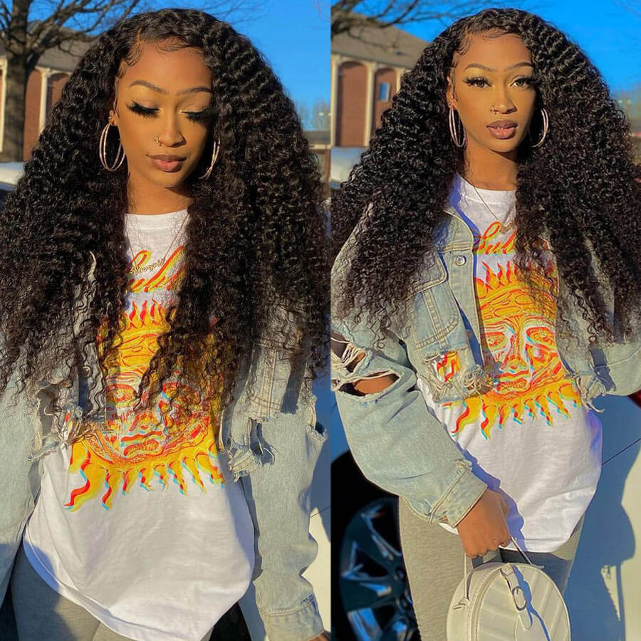 Pre Plucked Kinky Curly Hair Natural Color 13x6 HD Transparent Lace Front Wig For Black Women-Geeta Hair