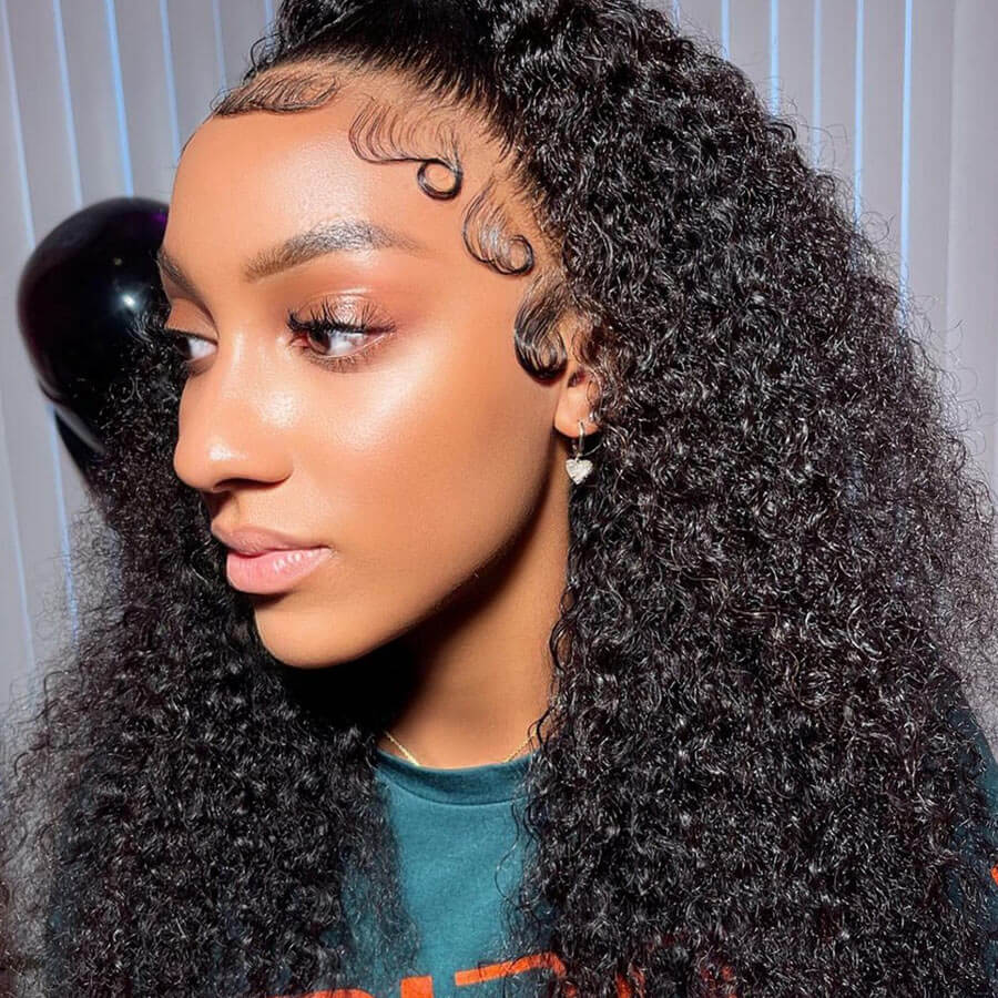 Pre Plucked Kinky Curly Hair Natural Color 13x6 HD Transparent Lace Front Wig For Black Women-Geeta Hair