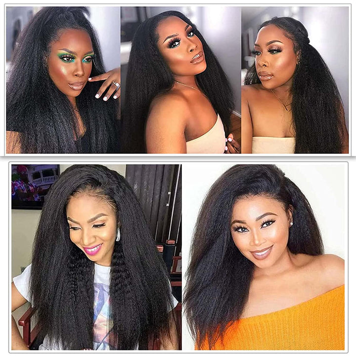 GeetaHair Kinky Straight Hair 3 Bundles With 13x4 Lace Frontal 100% Unprocessed Human Hair