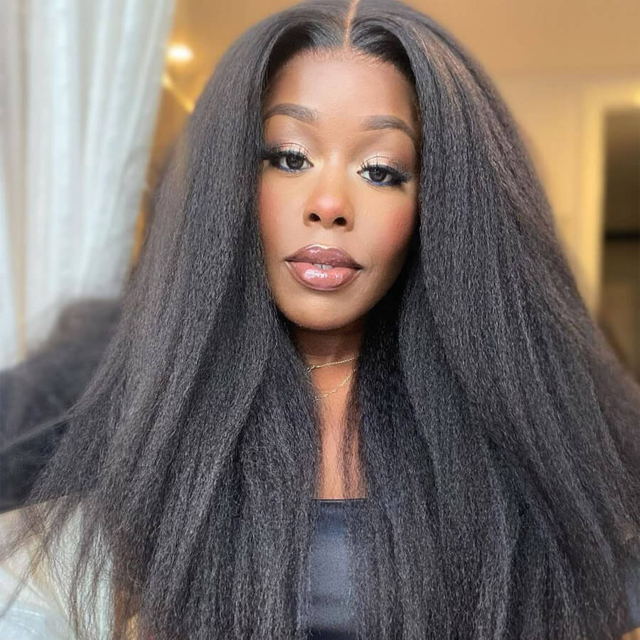 Kinky Straight Hair Glueless 5x5 HD Lace Closure Wig Real Human Hair Wig Pre Plucked Hairline With Baby Hair-Geeta Hair