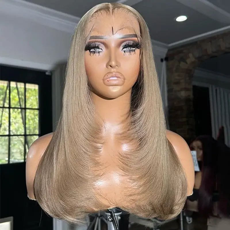 Layer Cut Lace Front Wigs Ash Blonde 13x4 Lace Frontal Wig Glueless Wig Human Hair Pre Plucked