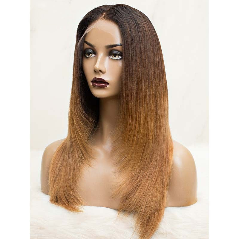 Pre Bleached Knots T1B/4/27 Ombre Straight Layered Cut Lace Front Wigs  Pre-Blucked 180% Density