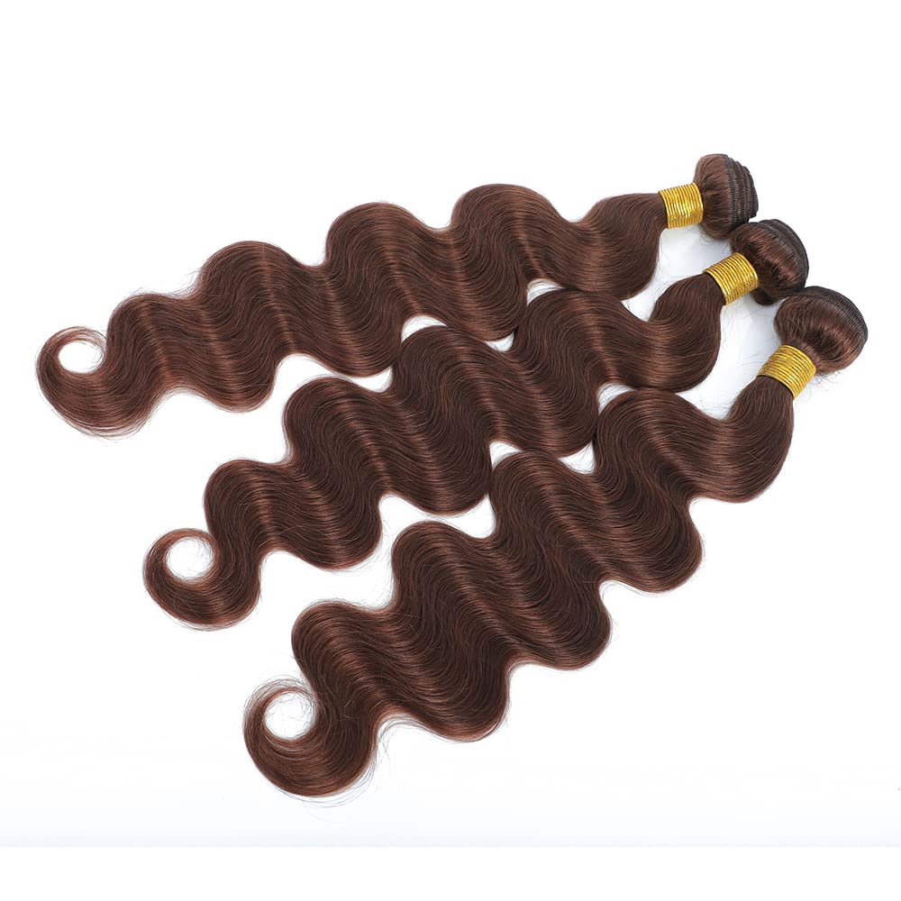 GeetaHair Light Brown Body Wave 3 Bundles With 4x4 Lace Closure Unprocessed 100% Real Human Hair Extensions