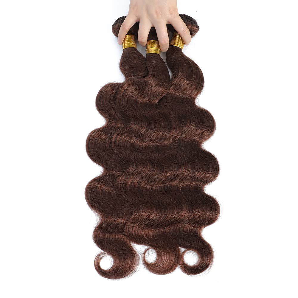 GeetaHair Light Brown Body Wave 3 Bundles With 4x4 Lace Closure Unprocessed 100% Real Human Hair Extensions