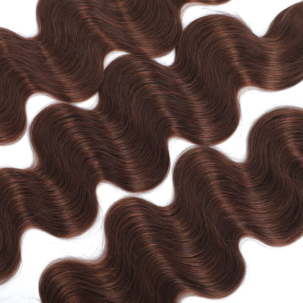 GeetaHair Light Brown Body Wave 3 Bundles With 4x4 Lace Closure Unprocessed 100% Real Human Hair Extensions