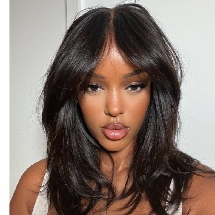 Long Natural Wavy Curtain Bangs Glueless 5x5 HD Lace Closure Wig Easy to Wear Lace Human Hair Bob Wigs-GeetaHair