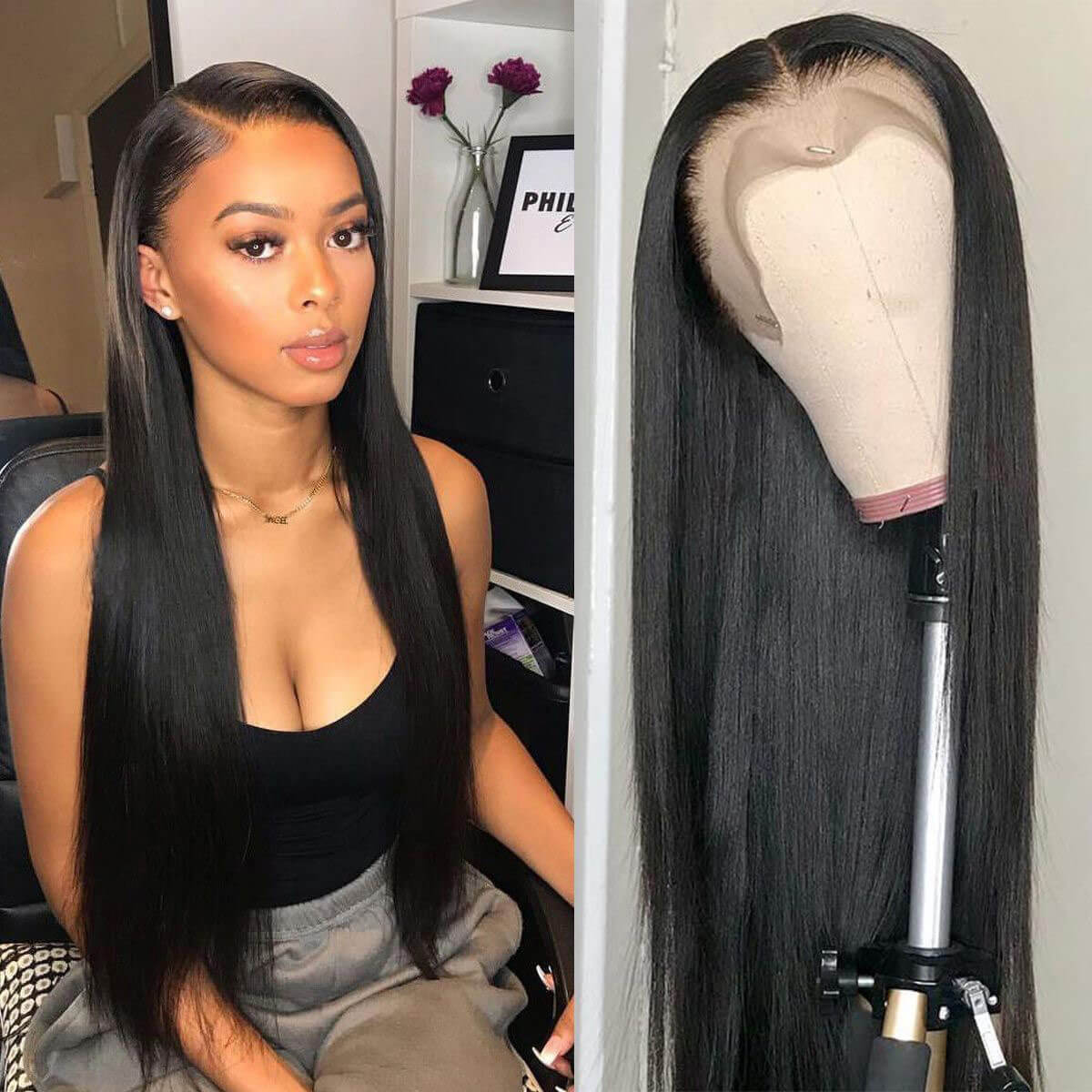 Long Straight Hair 13x6 HD Lace Frontal Wig Natural Hairline With Baby Hair 100% Virgin Human Hair Wig-Geeta Hair