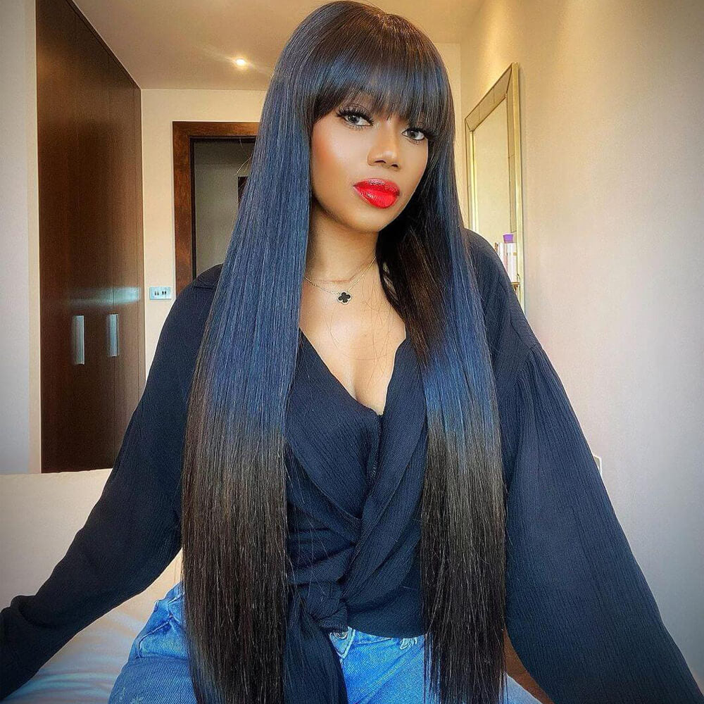 Flash Sale: Long Straight Hair With Bangs Natural Black Hair Wig