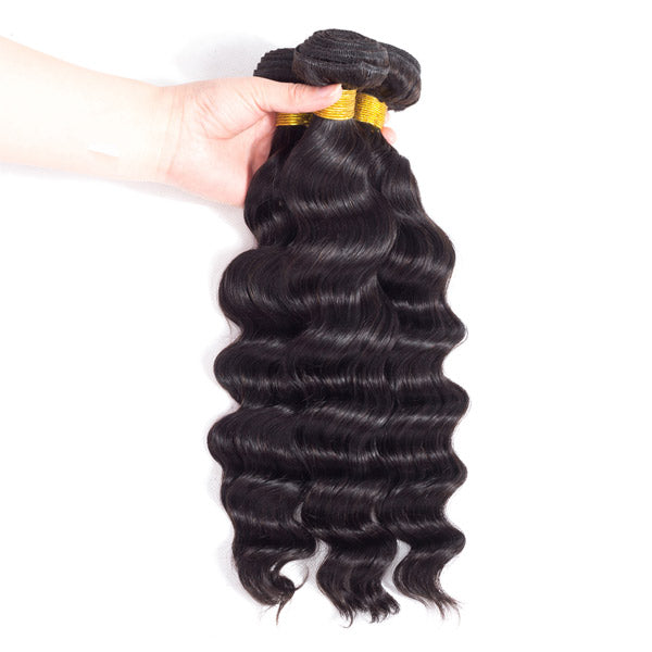GeetaHair Loose Deep Wave 3 Bundles With 4x4 Lace Closure 100% Virgin Human Hair