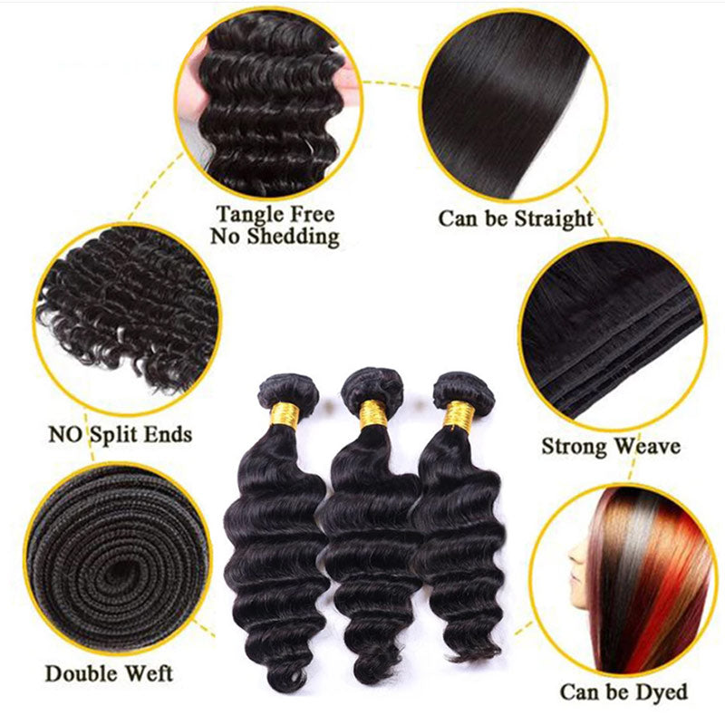 Geetahair Loose Deep Wave Hair 4 Bundles With 4x4 Lace Closure Virgin Human Hair