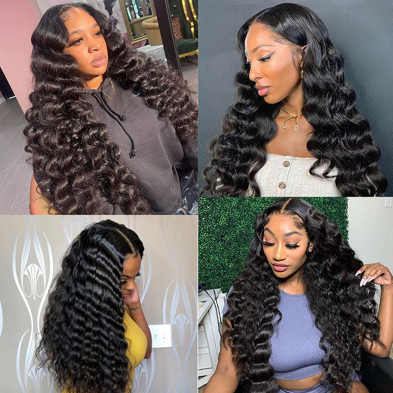 GeetaHair Loose Deep Wave 4 Bundles With 13x4 Lace Frontal 100% Unprocessed Human Hair