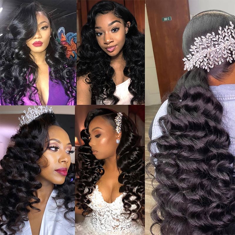 Geetahair Loose Deep Wave 13x4 Lace Frontal With 3 Bundles 100% Human Hair