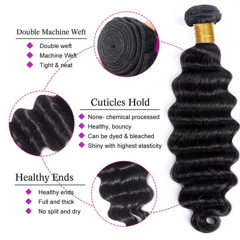 Geetahair Loose Deep Wave Hair 4 Bundles With 4x4 Lace Closure Virgin Human Hair