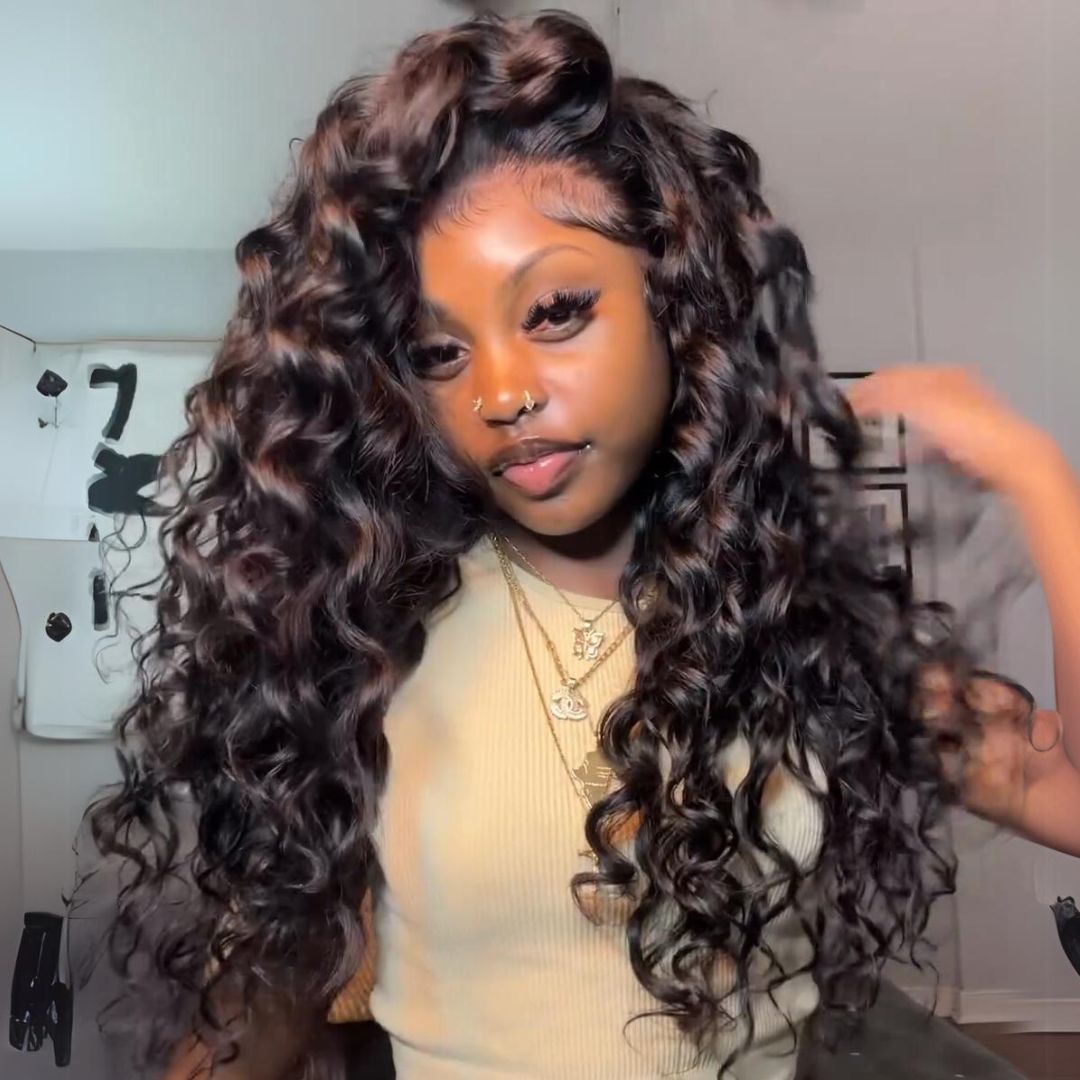 Loose Bouncy Glueless Wig Wand Curls 13x4 Lace Front Human Hair Wigs Pre Plucked 250% Density