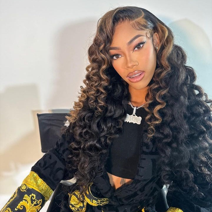 Highlight Stunk Stripe Wigs Loose Deeep Wave Colored 13x4 HD Lace Front Wigs Pre Plucked