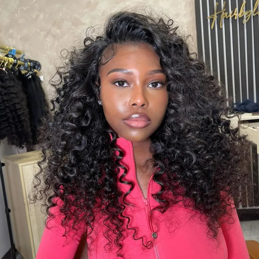 Loose Wave Culry Glueless Wig 13x4 HD Lace Front Wig Pre Plucked Hairline 100% Real Bouncy Wave Human Hair Wig