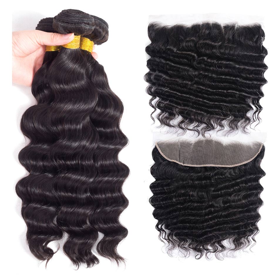 Geetahair Loose Deep Wave 13x4 Lace Frontal With 3 Bundles 100% Human Hair