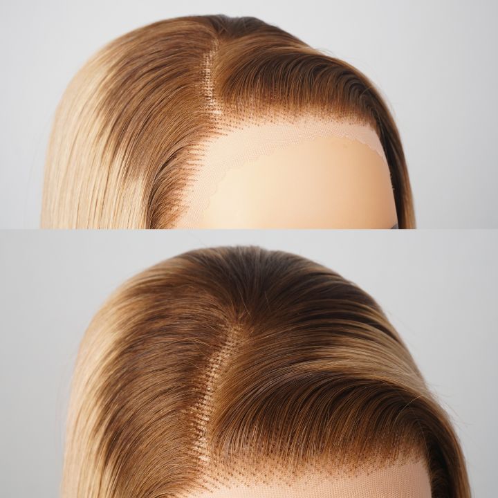 Luxury Designer Series Light Flaxen Brow with Dark Roots Wig Straight 13x4 Lace Front Gluleless Wigs