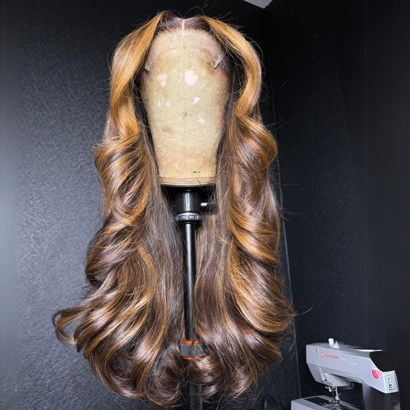 Luxury Layer Gluless Wigs Blonde With Brown Colored Lace Front Wig Highlight 13x4 Lace Front Human Hair Wigs