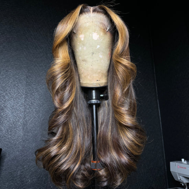 Luxury Layer Gluless Wigs Blonde With Brown Colored Lace Front Wig Highlight 13x4 Lace Front Human Hair Wigs