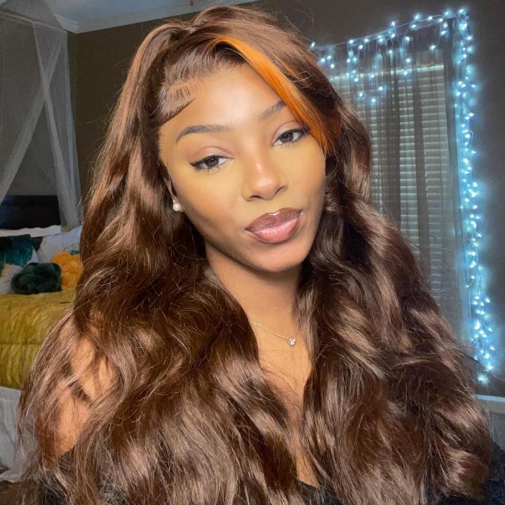 Money Piece Ginger Body Wave HD Transparent Lace Front Wigs Glueless Skunk Stripe Orange Human Hair Wigs-GeetaHair