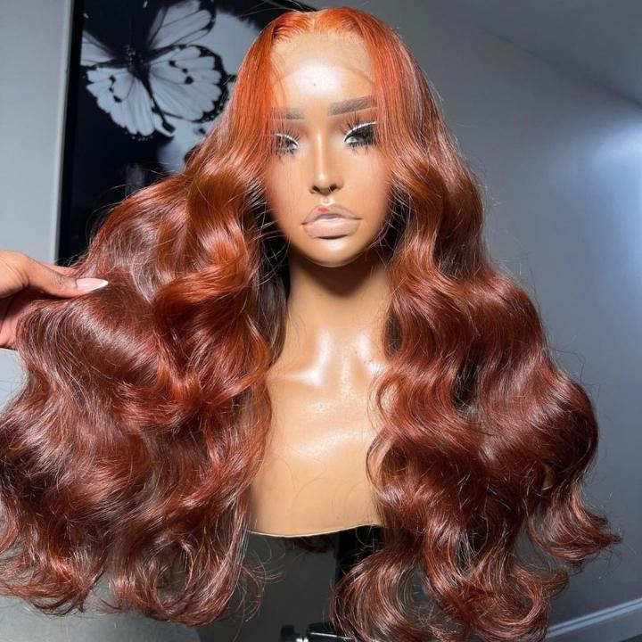 Money Piece Highlight Light Orange 13x4/4x4 Transparent Lace Front Wig Skunk Stripe Body Wave Lace Color Wig-Geeta Hair
