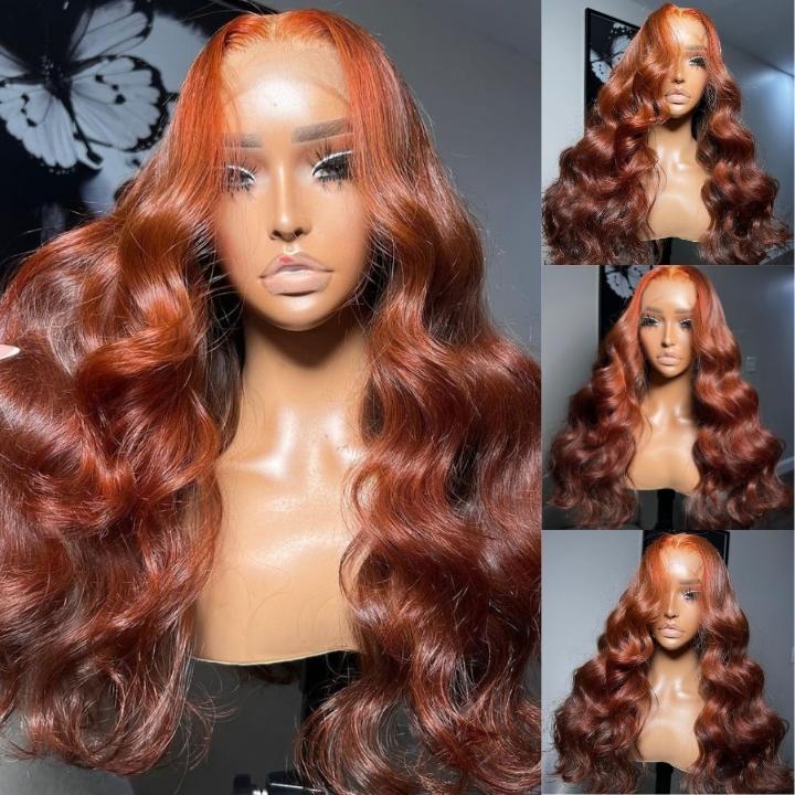 Money Piece Highlight Light Orange 13x4/4x4 Transparent Lace Front Wig Skunk Stripe Body Wave Lace Color Wig-Geeta Hair