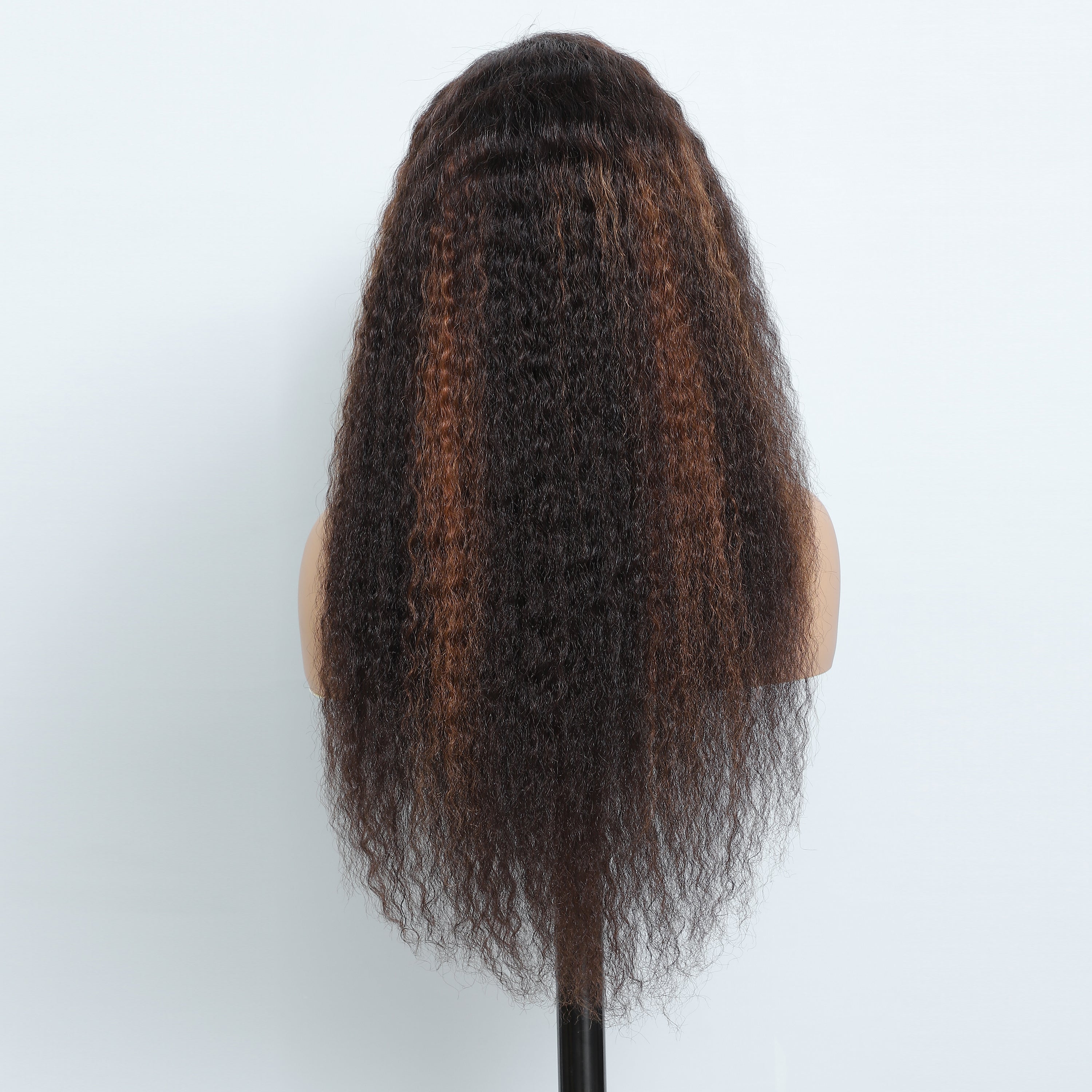 Pre Bleached Knots Highlight Brown Kinky Cirly Wig Ombre 13x4 Lace Front Human Hair Wigs