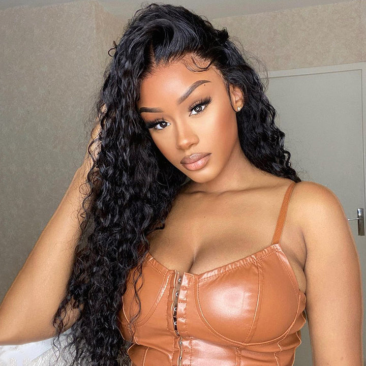 Natural Black Curly 5x5 HD Lace Closure Wig Pre Plucked Long Transparent Lace Human Hair Wigs