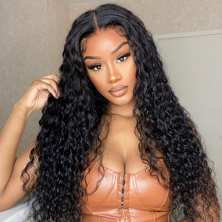 Natural Black Curly 5x5 HD Lace Closure Wig Pre Plucked Long Transparent Lace Human Hair Wigs