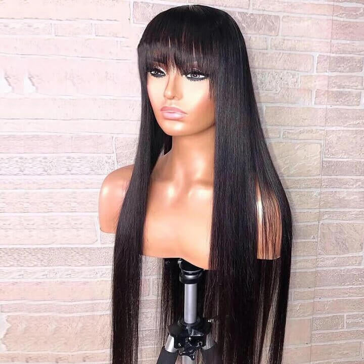 Buy 1 Get 1 Free: Long Straight Hair With Bangs Natural Black Hair Wig - Flash Sale