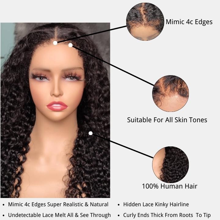 Type 4C Kinky Hairline Kinky Curly 13x4 Undetectable Lace Front Wig With Kinky Baby Hairline-Geeta Hair