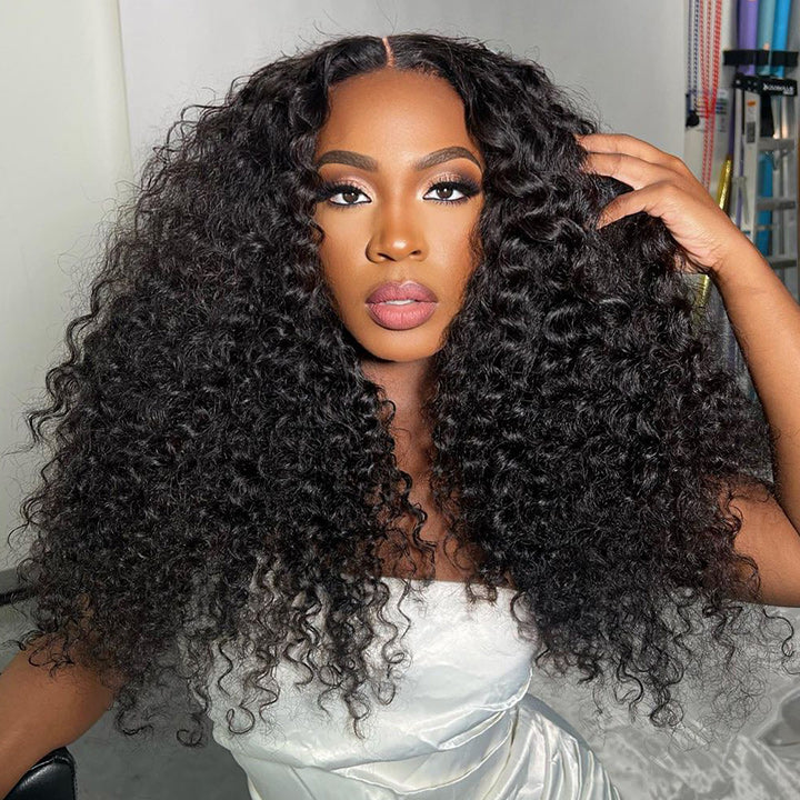 Natural Hairline 300% High Density Curly Lace Front Wig Medium Length 13x4 Water Curly HD Transparent Lace Human Hair Wigs