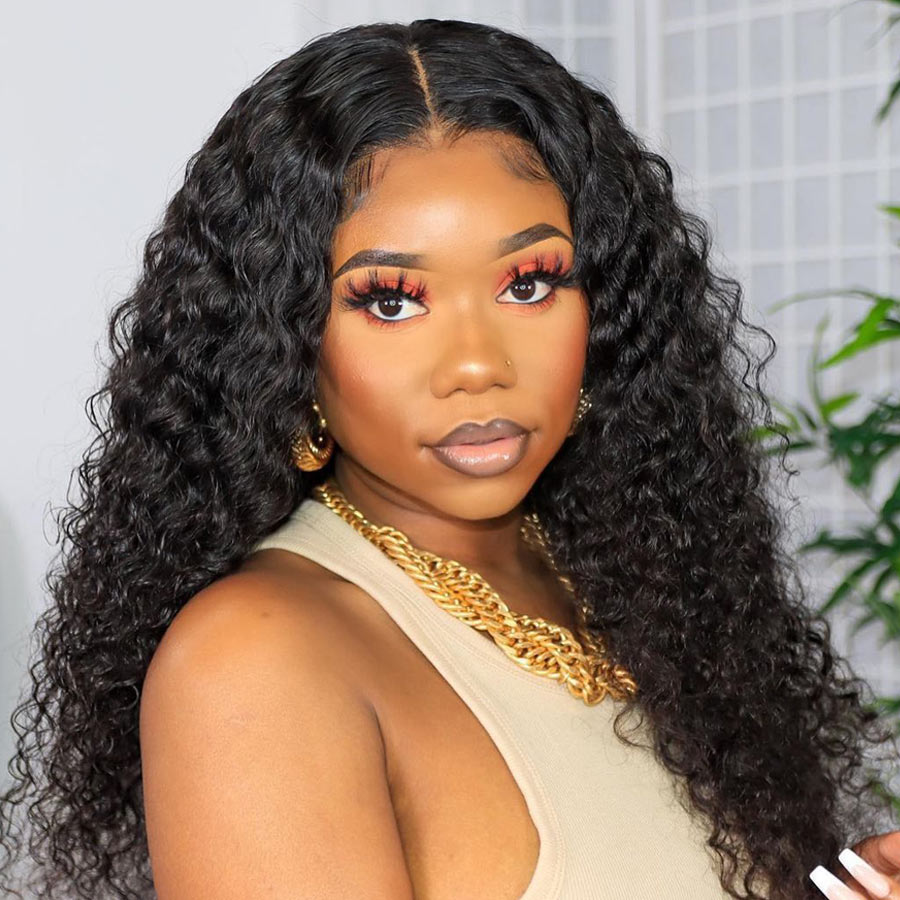 Natural Curly Hair T Part Lace Front Human Hair Wig Pre Plucked With Baby Hair-Geeta Hair