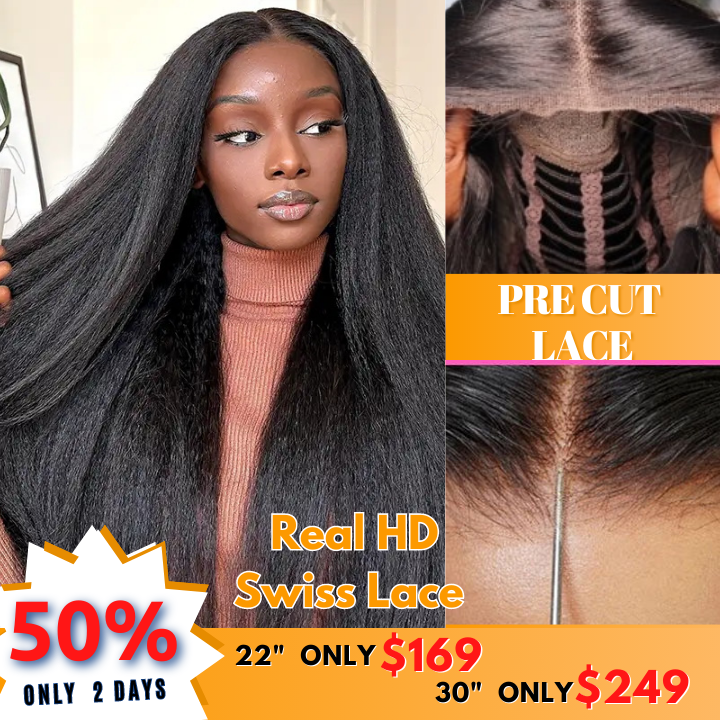 No Code 50% OFF Flash Sale: Glueless 6x4.5 Kinky Straight Pre Cut HD Transaparent Lace Human Hair Wigs-Only 2 Days
