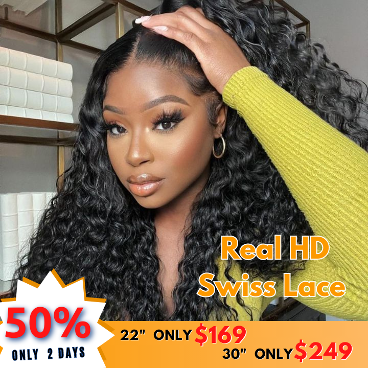 No Code 50% OFF Flash Sale: Glueless 6x4.5 Water Wave Pre Cut HD Transaparent Lace Human Hair Wigs-Only 2 Days