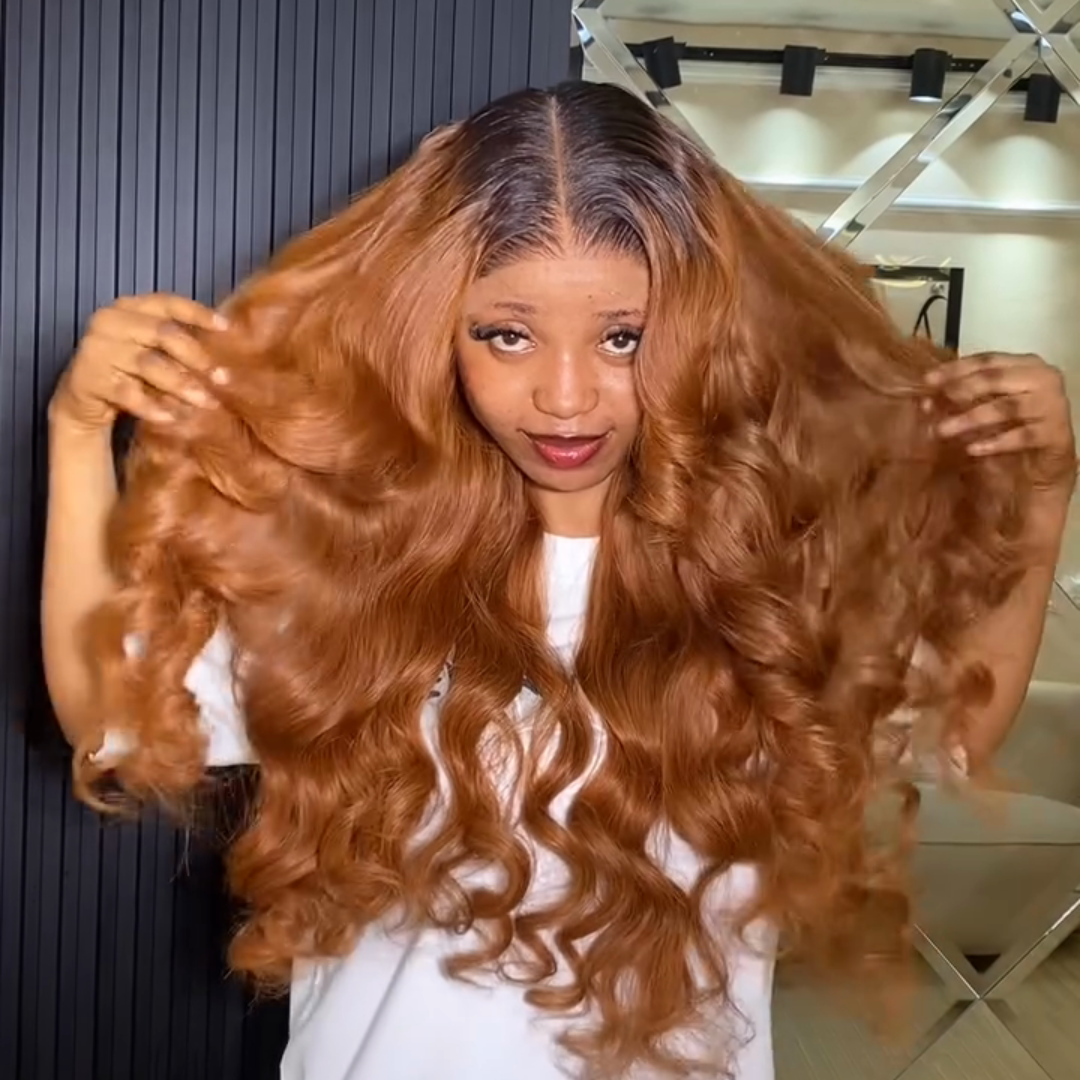 Ombre 1B/30 Colored Human Hair Wigs Loose Wave Honey Blonde 13x4 Lace Front Wig Pre Plucked 250% Density