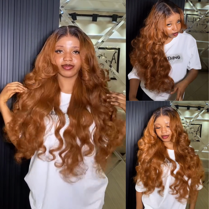 Ombre 1B/30 Colored Human Hair Wigs Loose Wave Honey Blonde 13x4 Lace Front Wig Pre Plucked 250% Density
